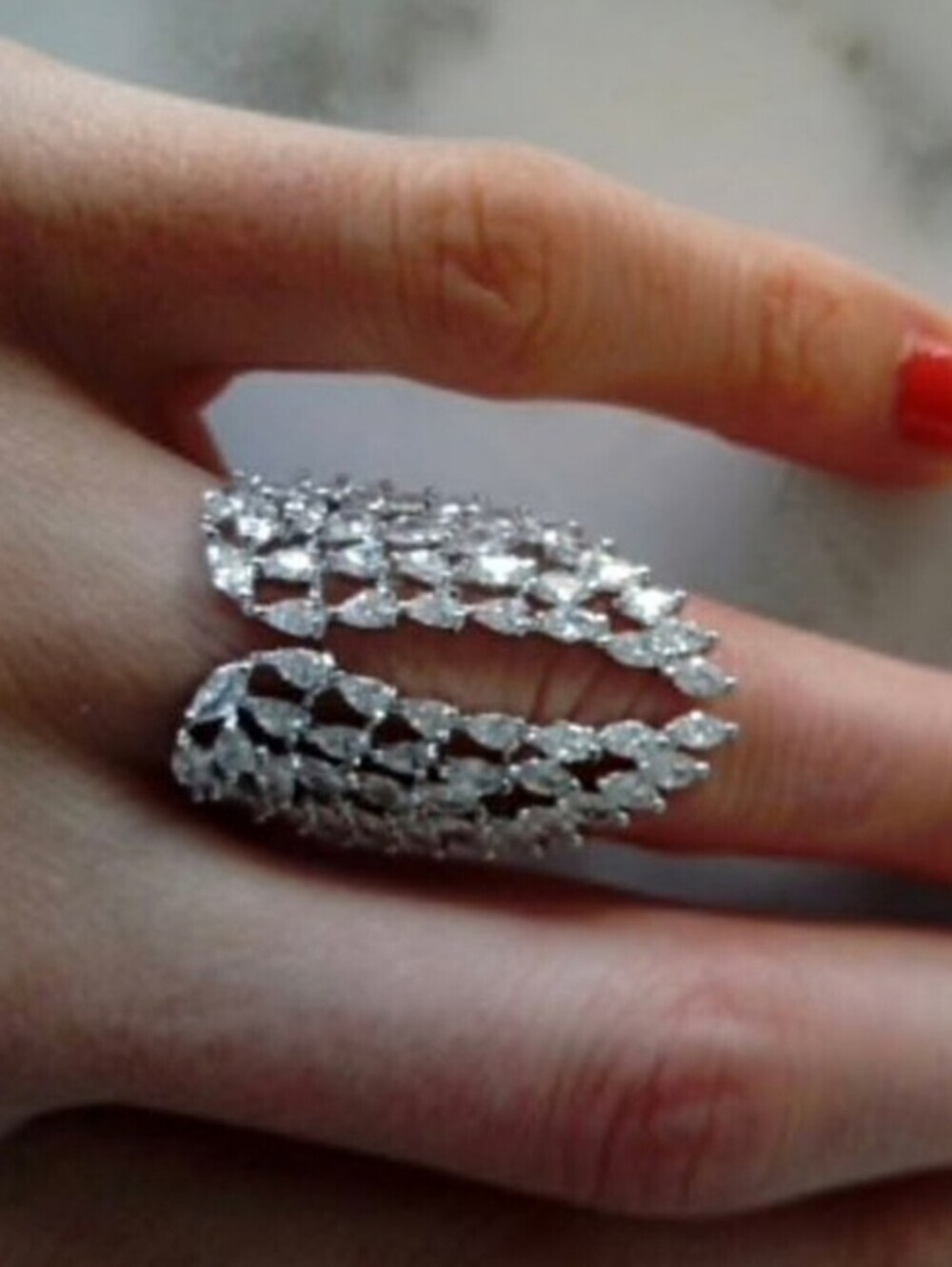 New Angel Silver Crystal Wing Ring
